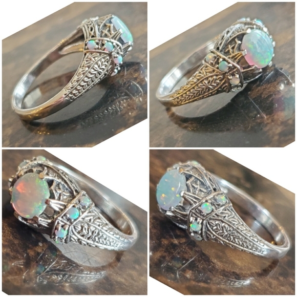 Genuine 2ct Natural White Fire Opal Ring 7 - Picture 7 of 8